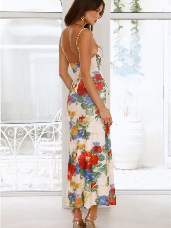 Hello Molly Dresses & Skirts - Hello Molly Cream Floral Maxi Slip Dress with Red & Blue Blooms